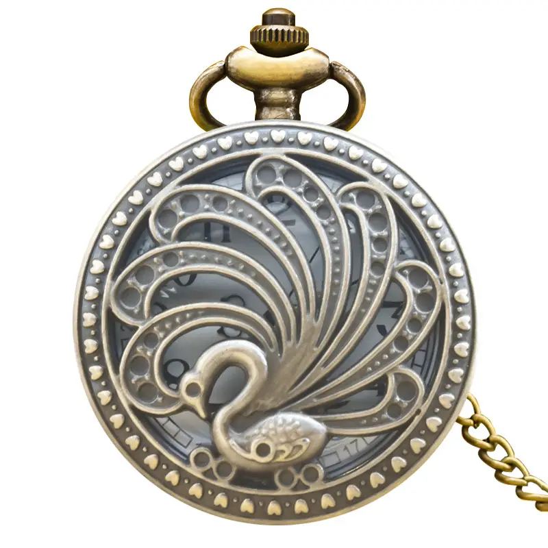 Peacock Floral Flip Pocket Watch for Men Women - Image 2
