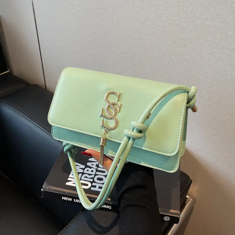 Women's Mint Green Shoulder Bag with Gold Logo - Image 6