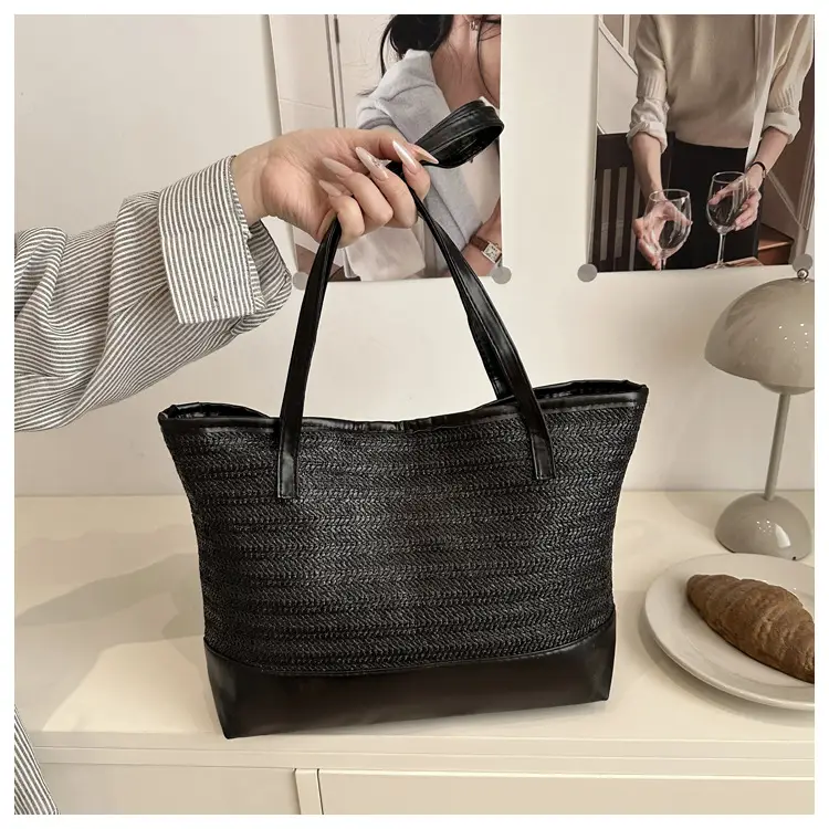 Women Straw Hand Tote Bag Black Large Capacity 2025 — feature 25