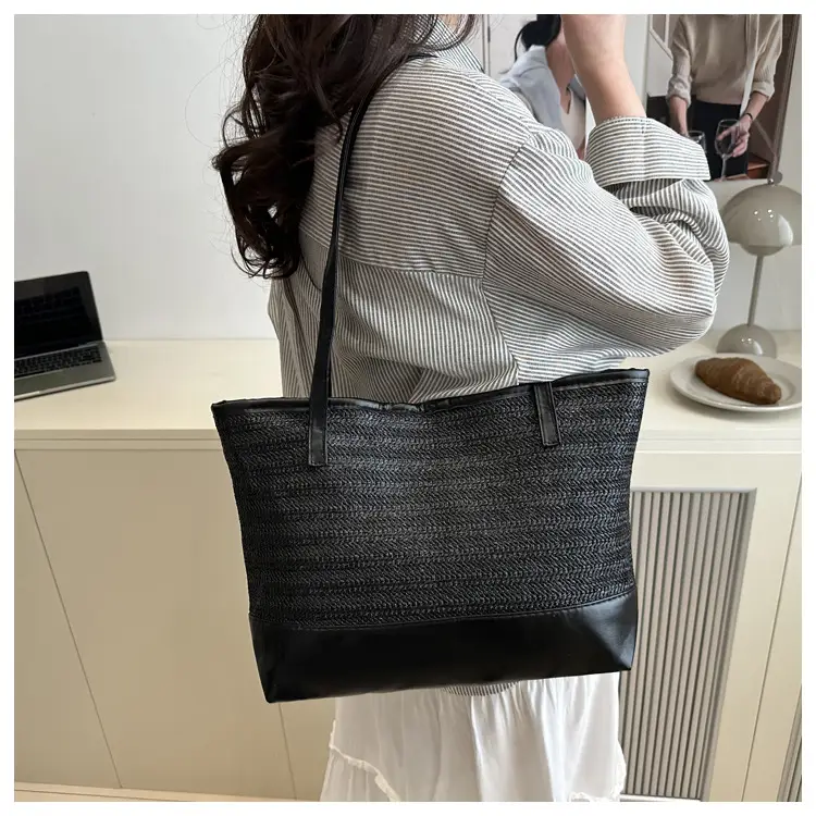 Women Straw Hand Tote Bag Black Large Capacity 2025 — feature 26