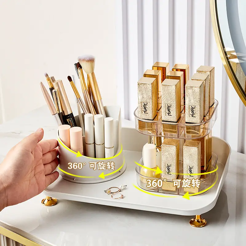 Transparent Rotatable Cosmetic Storage Box with Lid