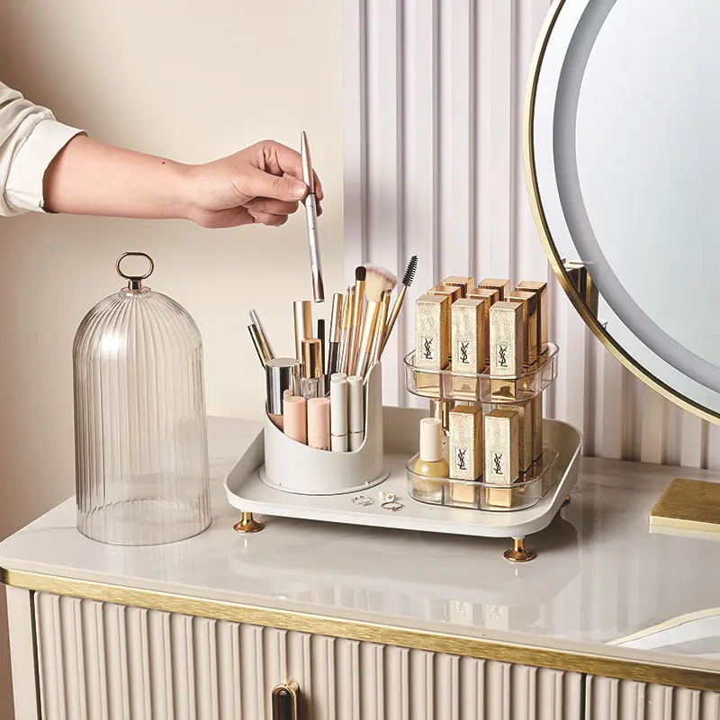 Transparent Rotatable Cosmetic Storage Box with Lid
