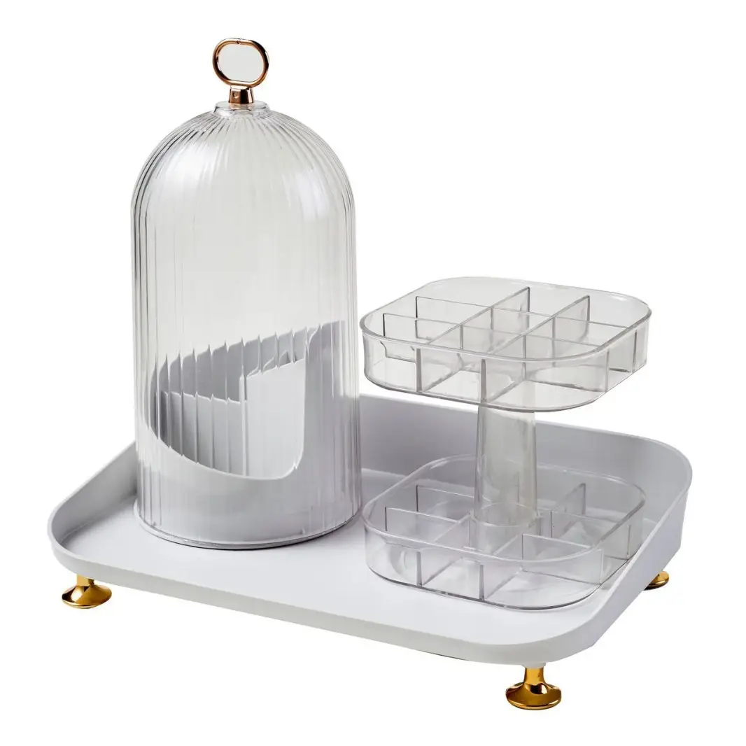 Transparent Rotatable Cosmetic Storage Box with Lid