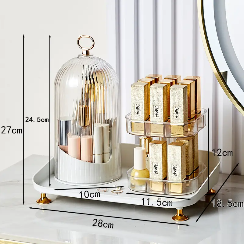 Transparent Rotatable Cosmetic Storage Box with Lid
