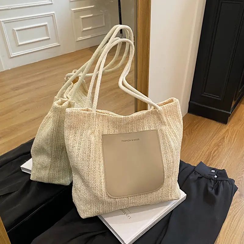 Women Casual Straw Tote Bag Large Capacity Lazy Style - Image 3