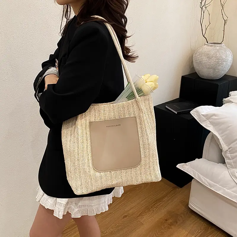 Women Casual Straw Tote Bag Large Capacity Lazy Style - Image 4