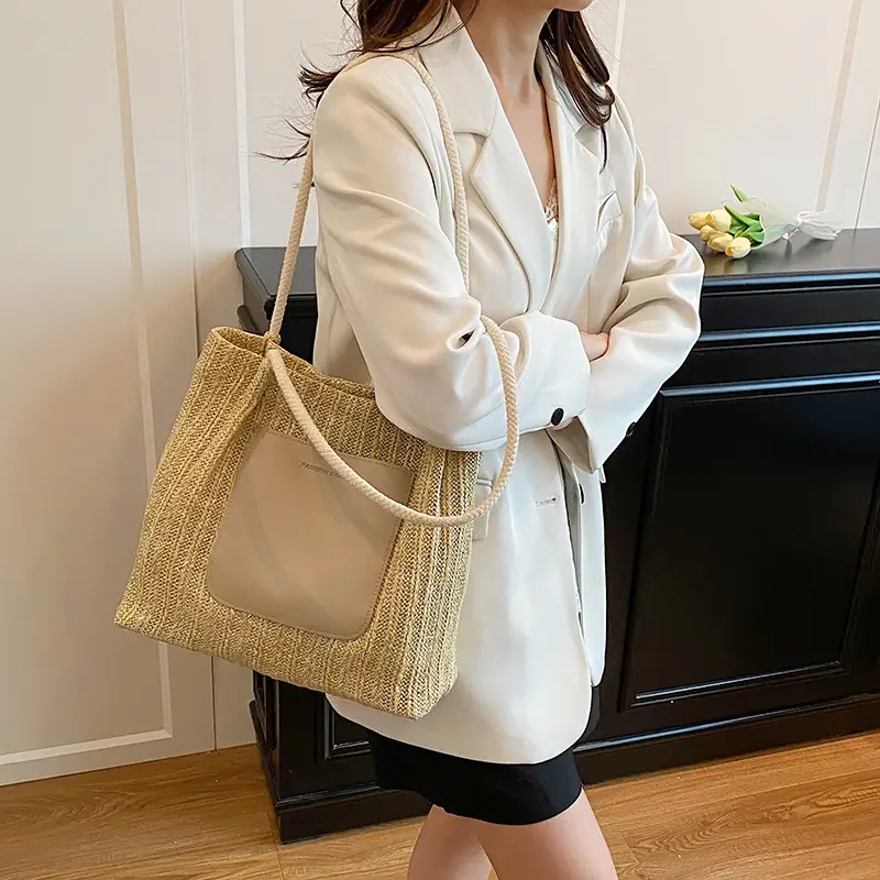 Women Casual Straw Tote Bag Large Capacity Lazy Style - Image 5