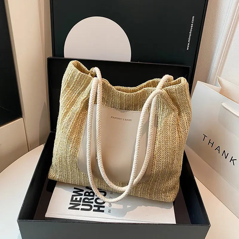 Women Casual Straw Tote Bag Large Capacity Lazy Style - Image 2