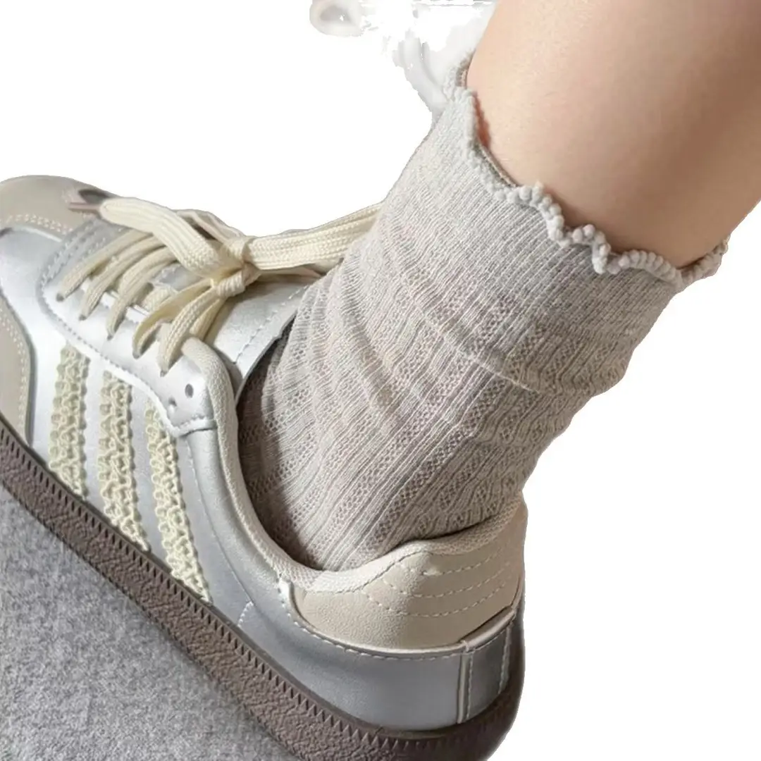 Korean-style Ins Fashionable Solid Color Hollow Mesh Socks Spring and Summer Thin Simple Girl's Bow Pile Socks