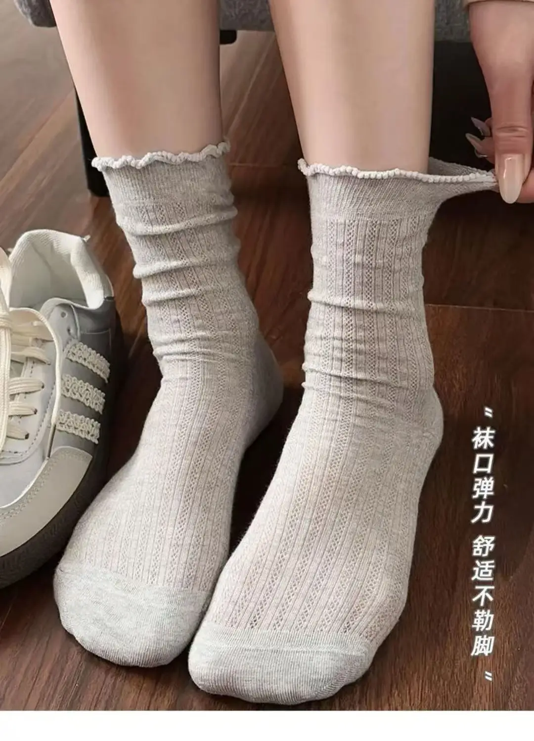 Korean-style Ins Fashionable Solid Color Hollow Mesh Socks Spring and Summer Thin Simple Girl's Bow Pile Socks — feature 7