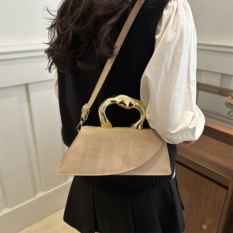 Women's Crossbody Bag Heart Design Beige Leather - Image 6