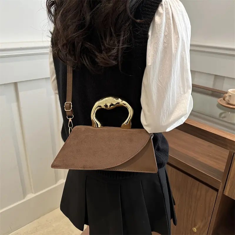 Women's Crossbody Bag Heart Design Beige Leather - Image 8