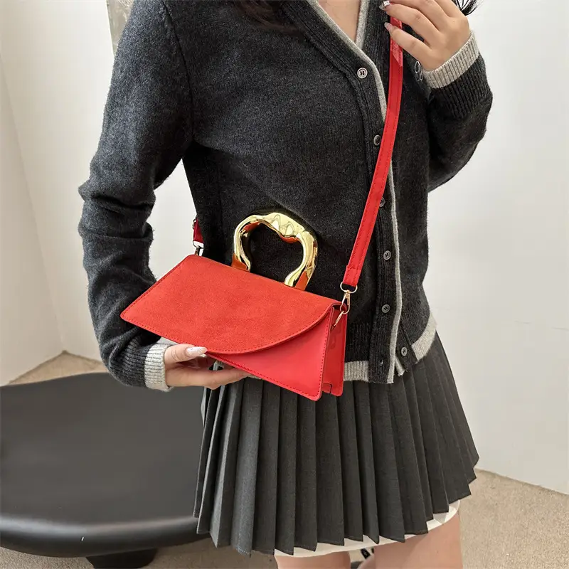 Women's Crossbody Bag Heart Design Beige Leather - Image 9