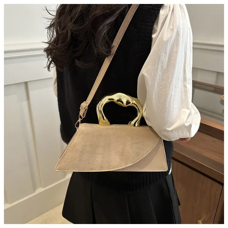 Women's Crossbody Bag Heart Design Beige Leather — feature 13