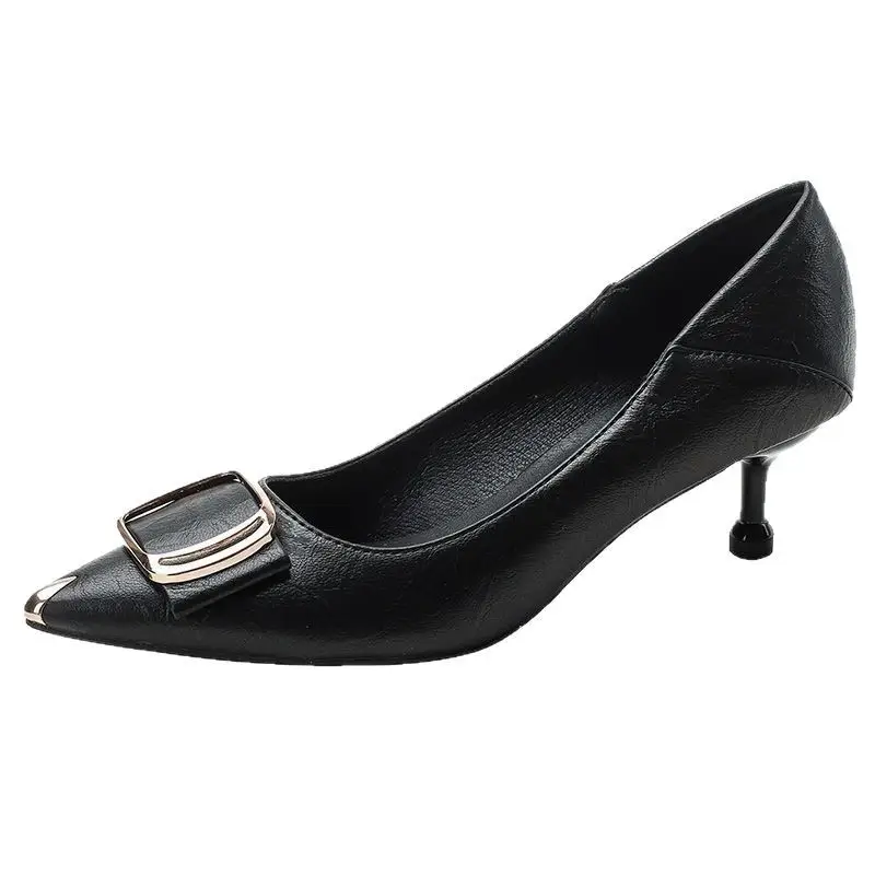 2026 Spring and Autumn New Fashionable High Heels for Women, Thin Heels, Lightweight, Square Buckle, French Style, Comfortable Pointed Toe Single Shoes for Women - Image 6