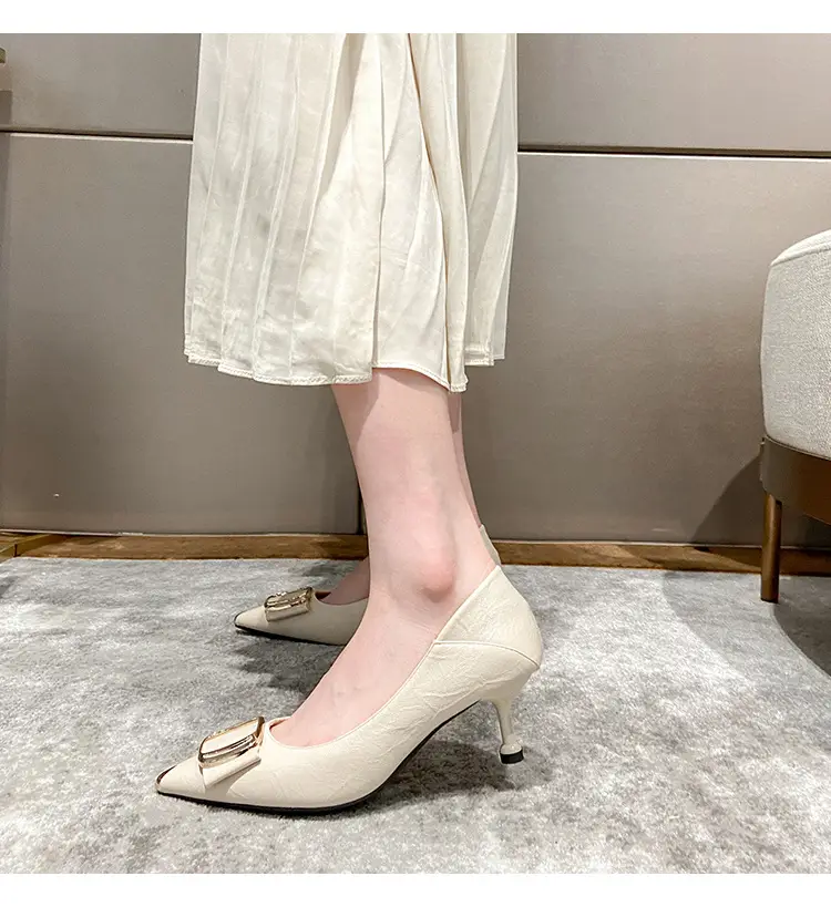 2026 Spring and Autumn New Fashionable High Heels for Women, Thin Heels, Lightweight, Square Buckle, French Style, Comfortable Pointed Toe Single Shoes for Women — feature 11