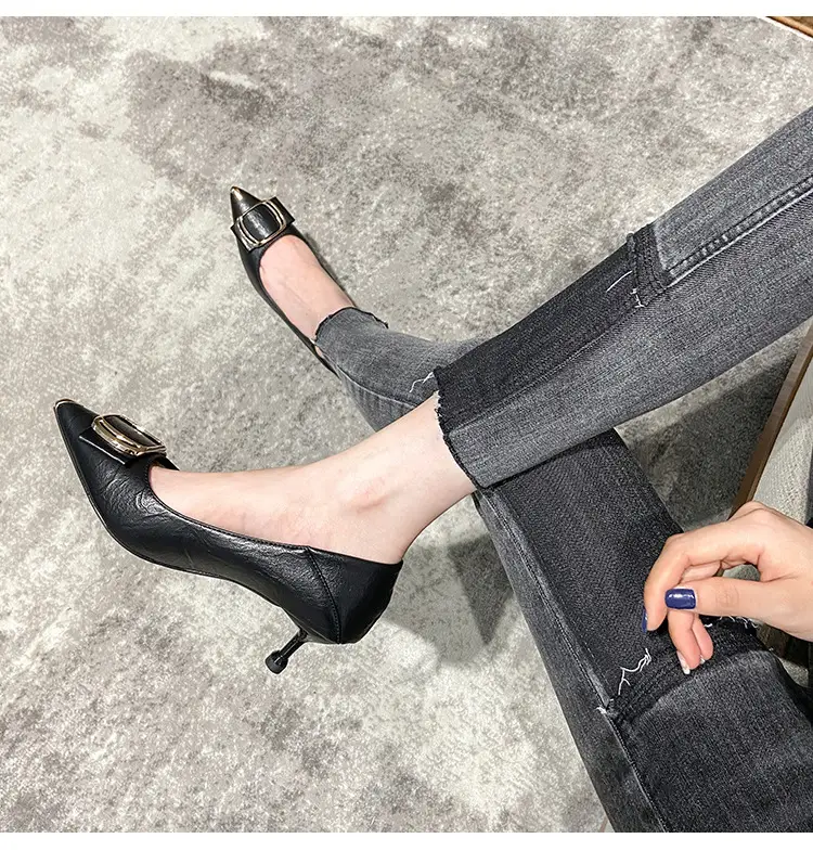 2026 Spring and Autumn New Fashionable High Heels for Women, Thin Heels, Lightweight, Square Buckle, French Style, Comfortable Pointed Toe Single Shoes for Women — feature 13