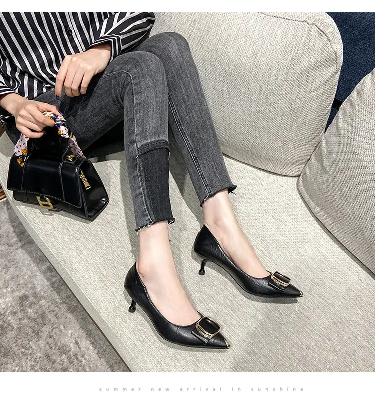 2026 Spring and Autumn New Fashionable High Heels for Women, Thin Heels, Lightweight, Square Buckle, French Style, Comfortable Pointed Toe Single Shoes for Women — feature 14