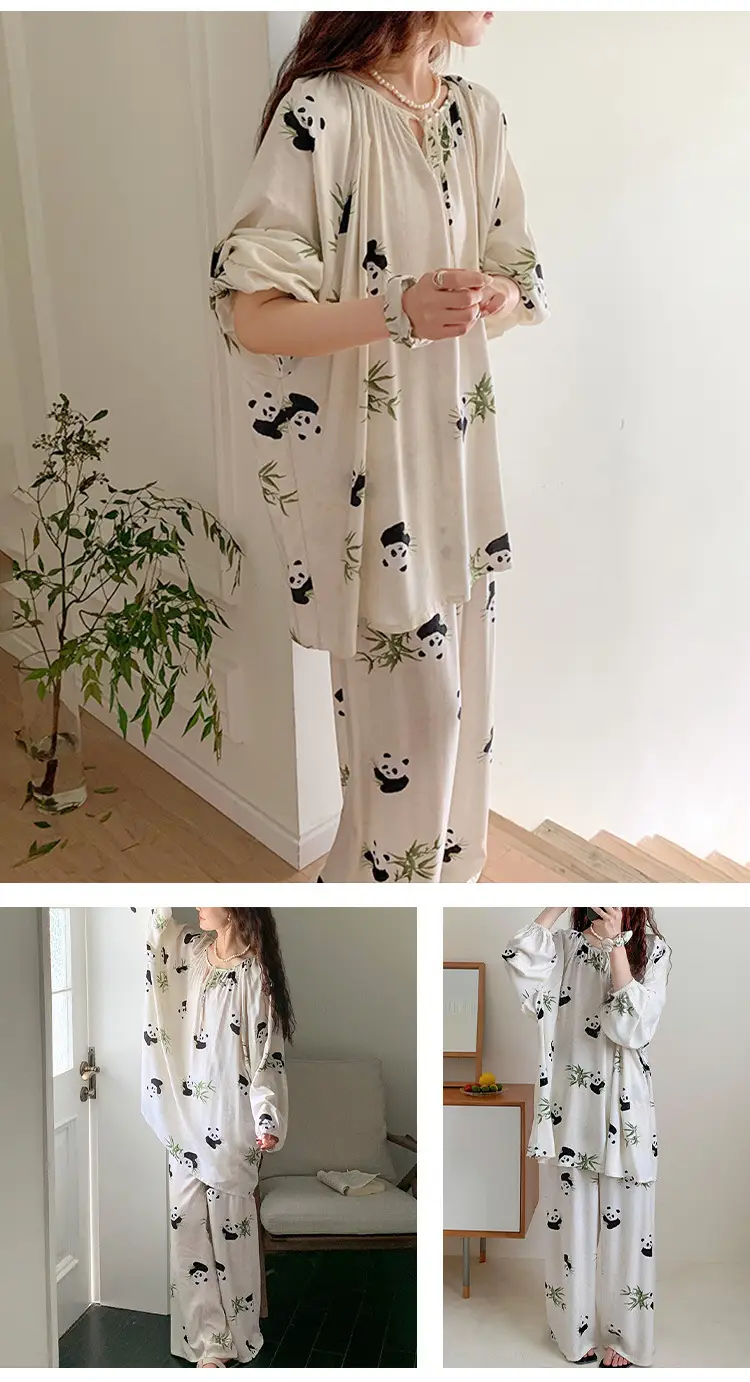 Summer New Long Sleeve Cotton Silk Pajamas Women's Spring and Autumn Loose plus size Cotton Silk Home Clothes suit Chinese Style Thin Style — feature 15