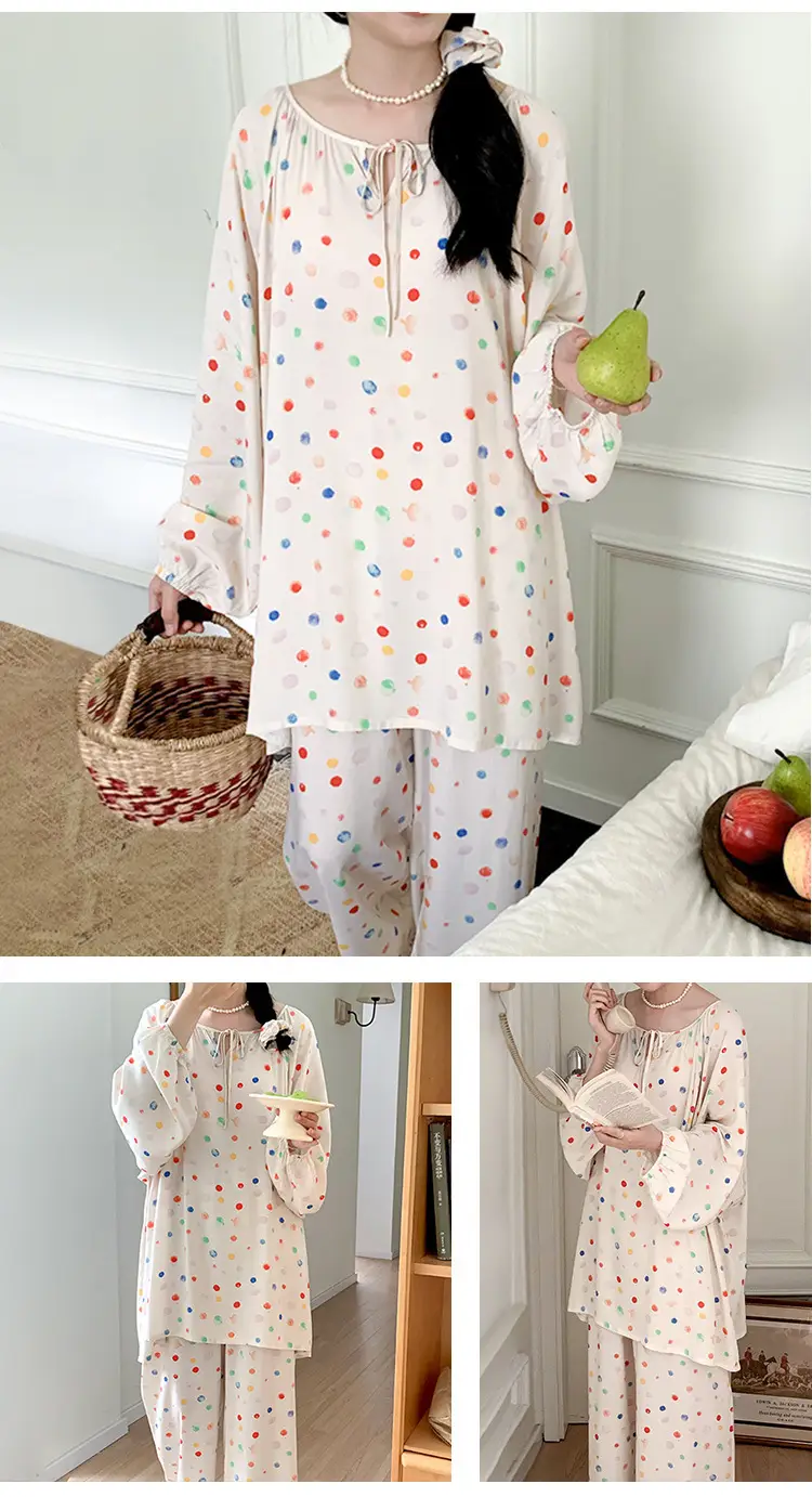 Summer New Long Sleeve Cotton Silk Pajamas Women's Spring and Autumn Loose plus size Cotton Silk Home Clothes suit Chinese Style Thin Style — feature 16