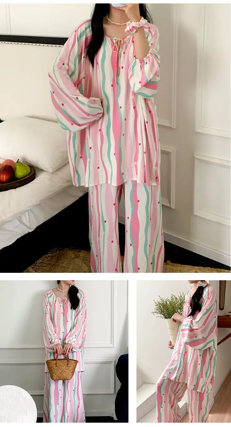 Summer New Long Sleeve Cotton Silk Pajamas Women's Spring and Autumn Loose plus size Cotton Silk Home Clothes suit Chinese Style Thin Style — feature 17