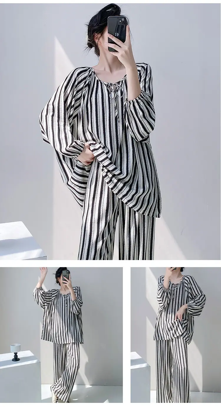 Summer New Long Sleeve Cotton Silk Pajamas Women's Spring and Autumn Loose plus size Cotton Silk Home Clothes suit Chinese Style Thin Style — feature 20