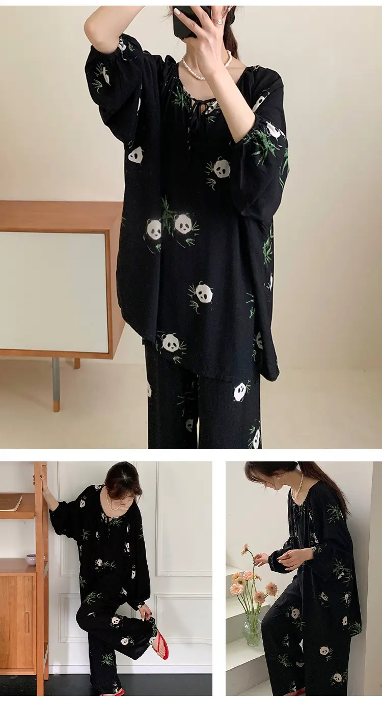 Summer New Long Sleeve Cotton Silk Pajamas Women's Spring and Autumn Loose plus size Cotton Silk Home Clothes suit Chinese Style Thin Style — feature 21