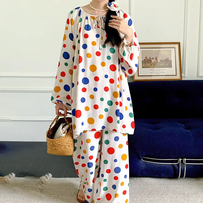 Summer New Long Sleeve Cotton Silk Pajamas Women's Spring and Autumn Loose plus size Cotton Silk Home Clothes suit Chinese Style Thin Style