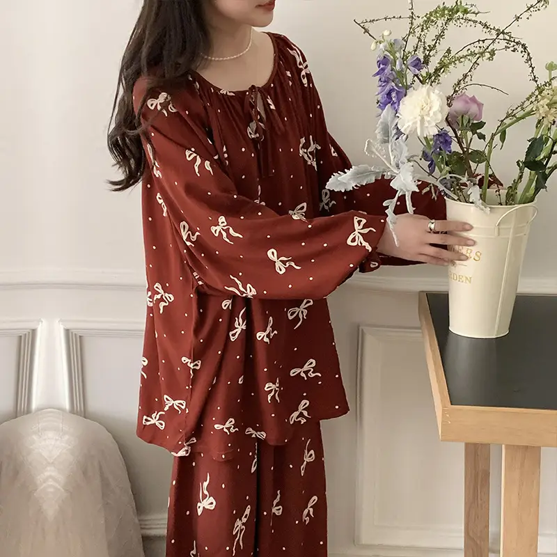 Summer New Long Sleeve Cotton Silk Pajamas Women's Spring and Autumn Loose plus size Cotton Silk Home Clothes suit Chinese Style Thin Style