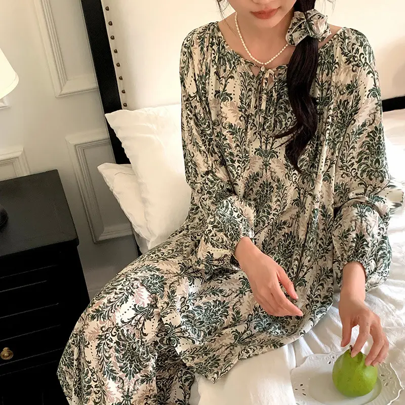 Summer New Long Sleeve Cotton Silk Pajamas Women's Spring and Autumn Loose plus size Cotton Silk Home Clothes suit Chinese Style Thin Style