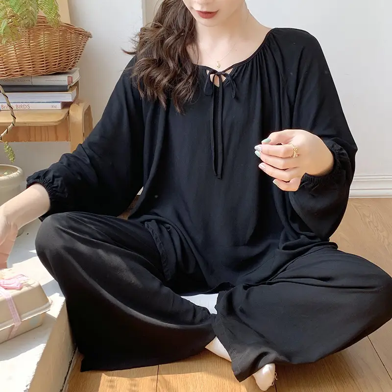Summer New Long Sleeve Cotton Silk Pajamas Women's Spring and Autumn Loose plus size Cotton Silk Home Clothes suit Chinese Style Thin Style