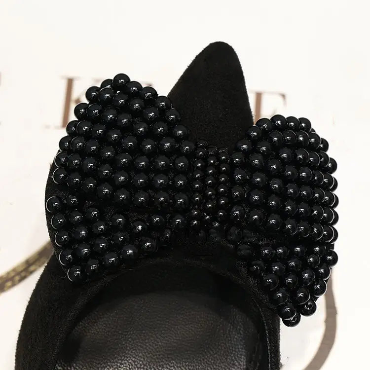 2026 Spring Pointed Toe Pearl Bow Black Stiletto Heels — feature 5