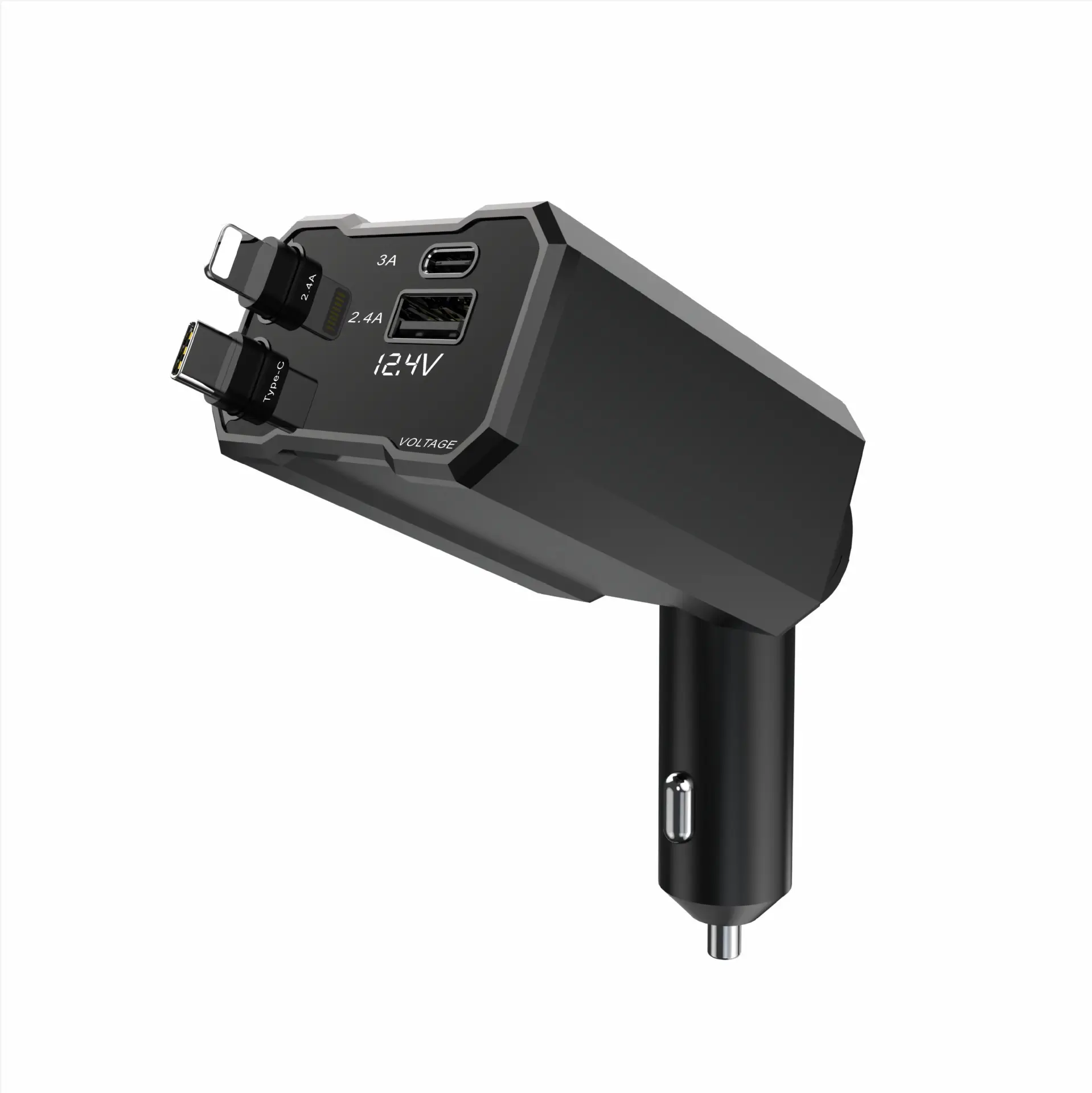 Telescopic Car Charger 1-4 Car Use Black - Image 4