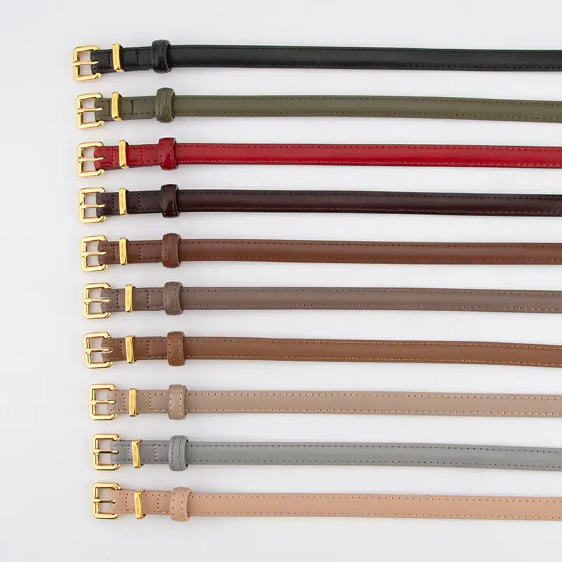 Black Genuine Leather Fashion Thin Belt for Women - Image 12