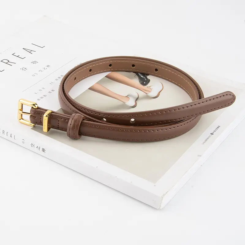 Black Genuine Leather Fashion Thin Belt for Women - Image 13