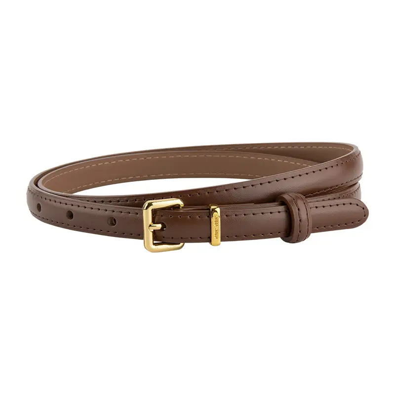 Black Genuine Leather Fashion Thin Belt for Women - Image 15