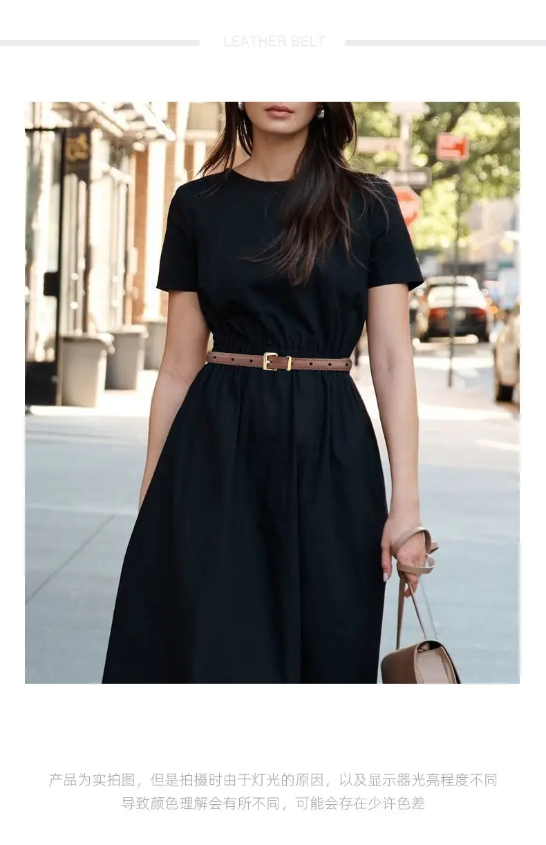 Black Genuine Leather Fashion Thin Belt for Women — feature 1