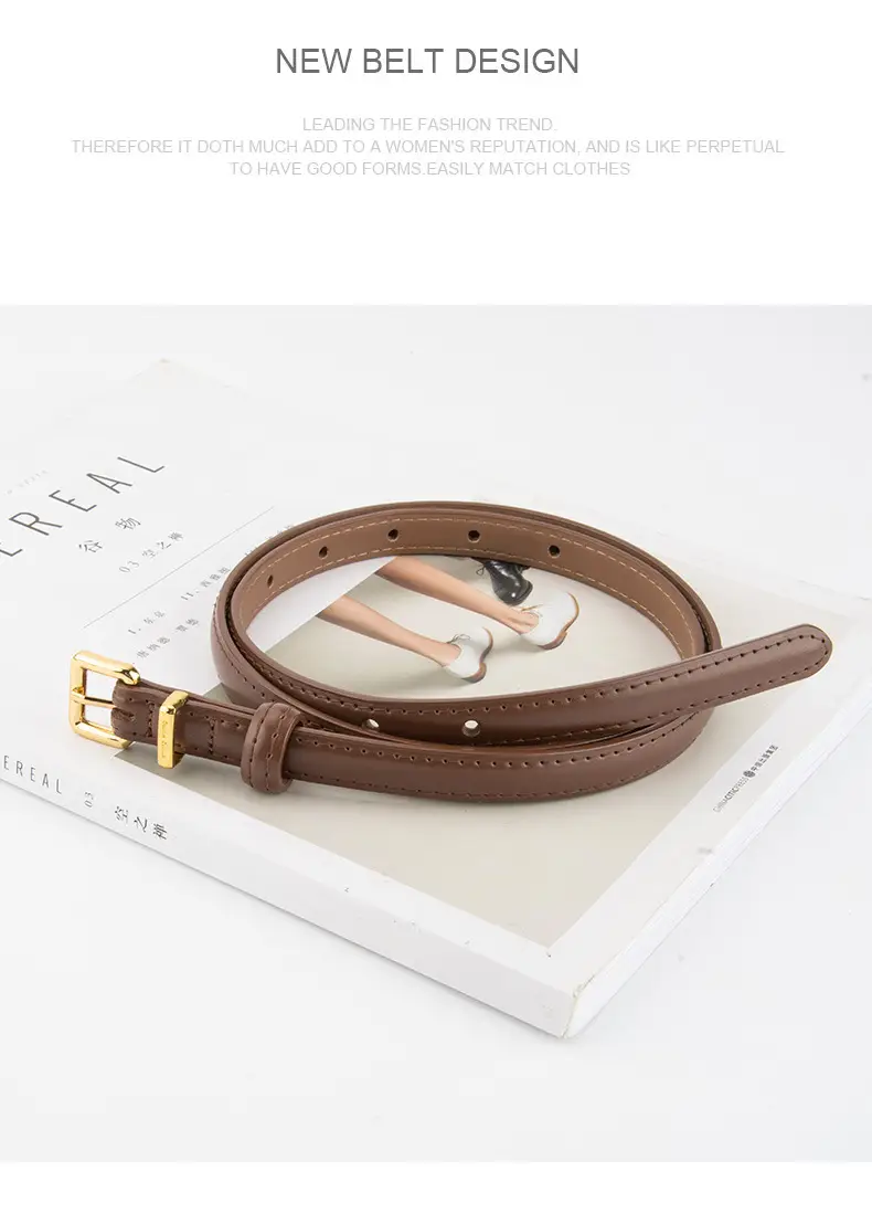 Black Genuine Leather Fashion Thin Belt for Women — feature 10