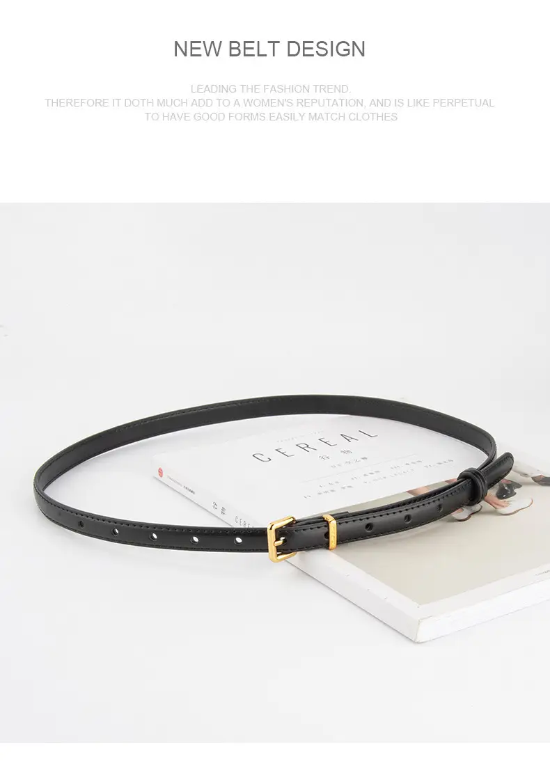 Black Genuine Leather Fashion Thin Belt for Women — feature 12