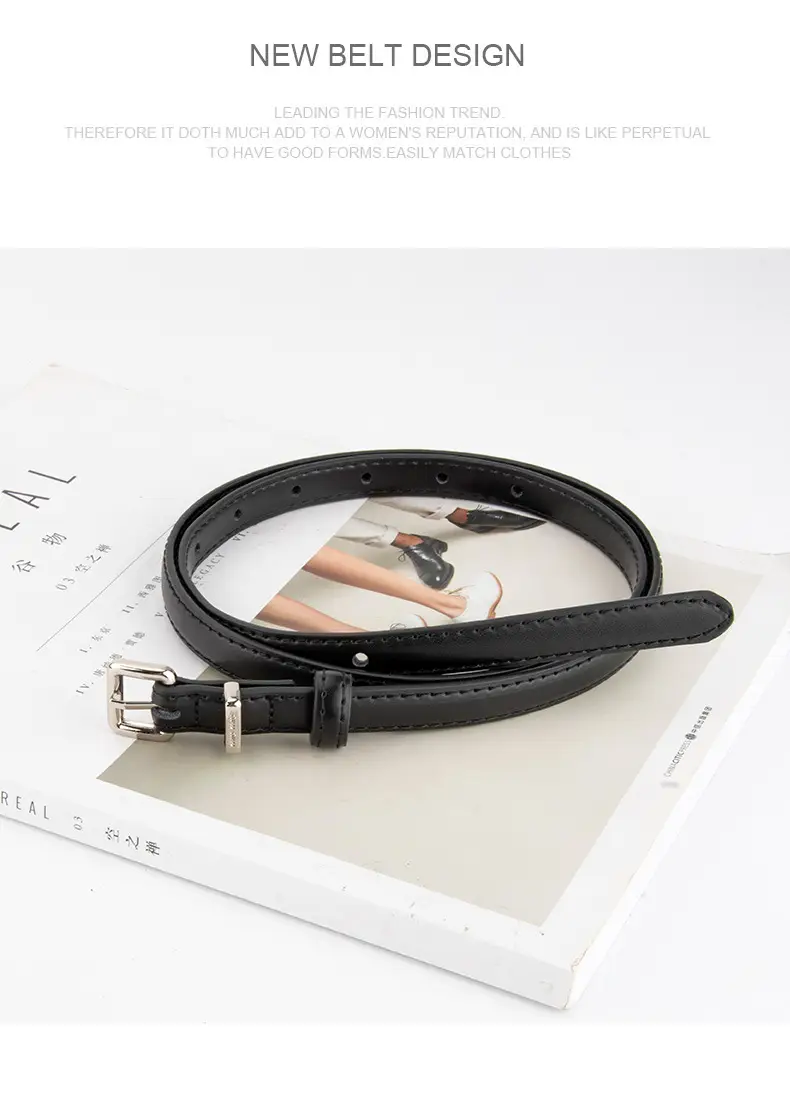 Black Genuine Leather Fashion Thin Belt for Women — feature 16