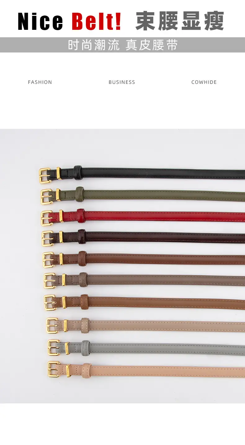 Black Genuine Leather Fashion Thin Belt for Women — feature 3