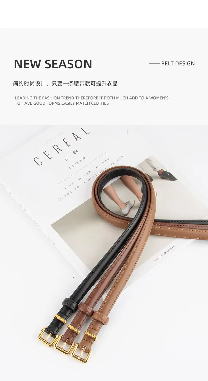 Black Genuine Leather Fashion Thin Belt for Women — feature 4