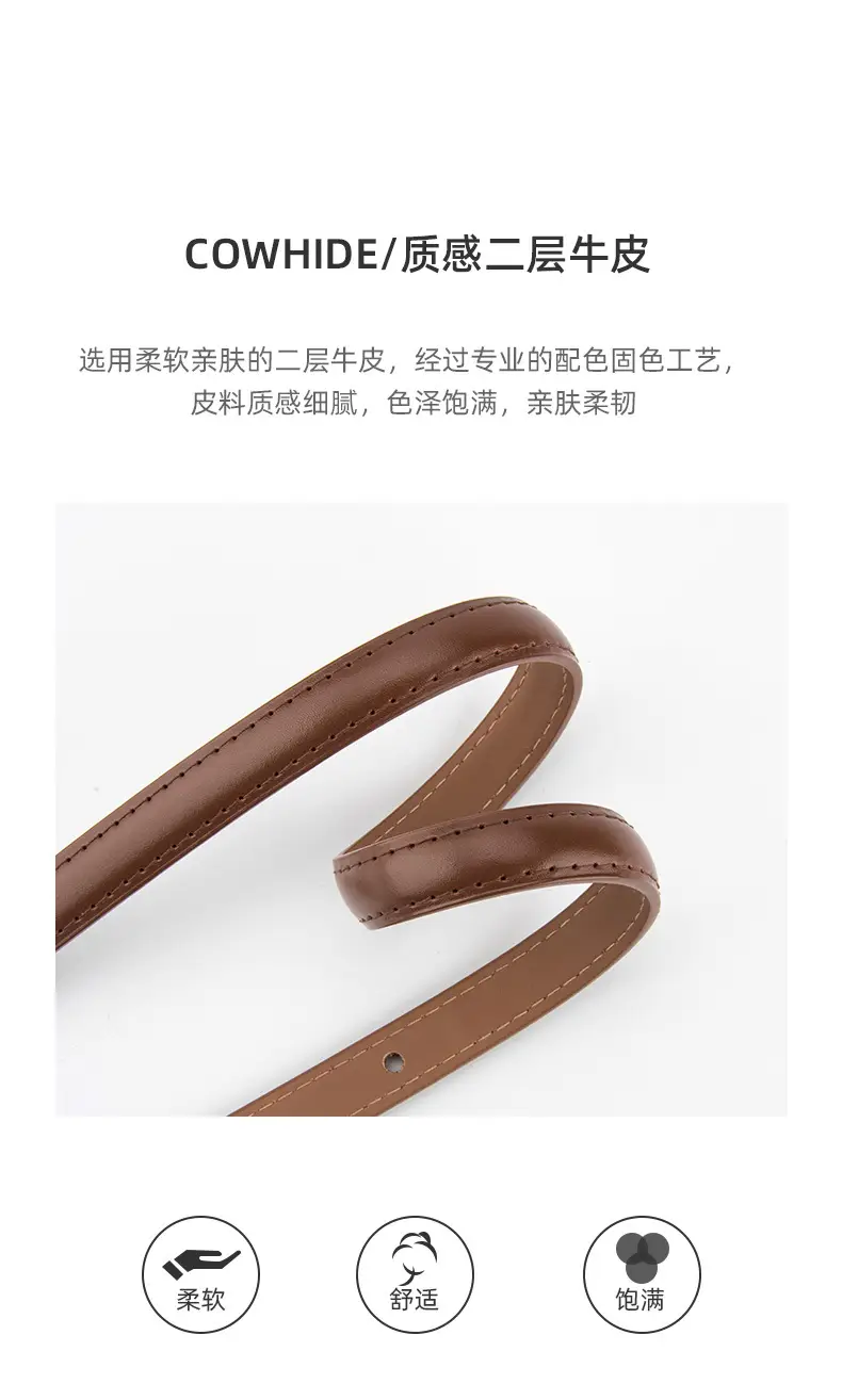 Black Genuine Leather Fashion Thin Belt for Women — feature 5