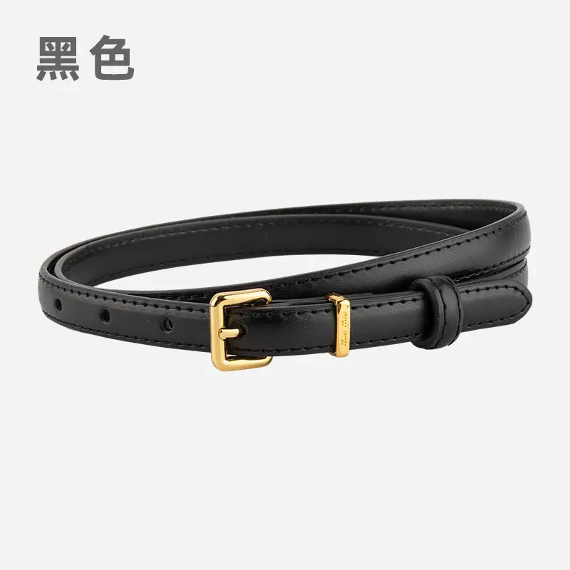 Black Genuine Leather Fashion Thin Belt for Women - Image 2