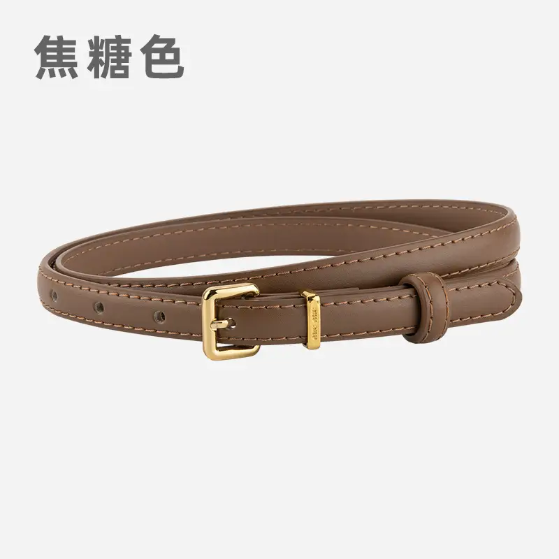 Black Genuine Leather Fashion Thin Belt for Women - Image 4