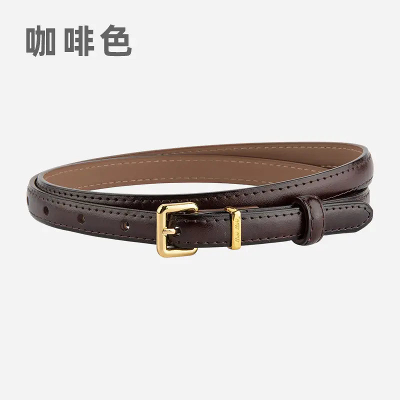 Black Genuine Leather Fashion Thin Belt for Women - Image 5