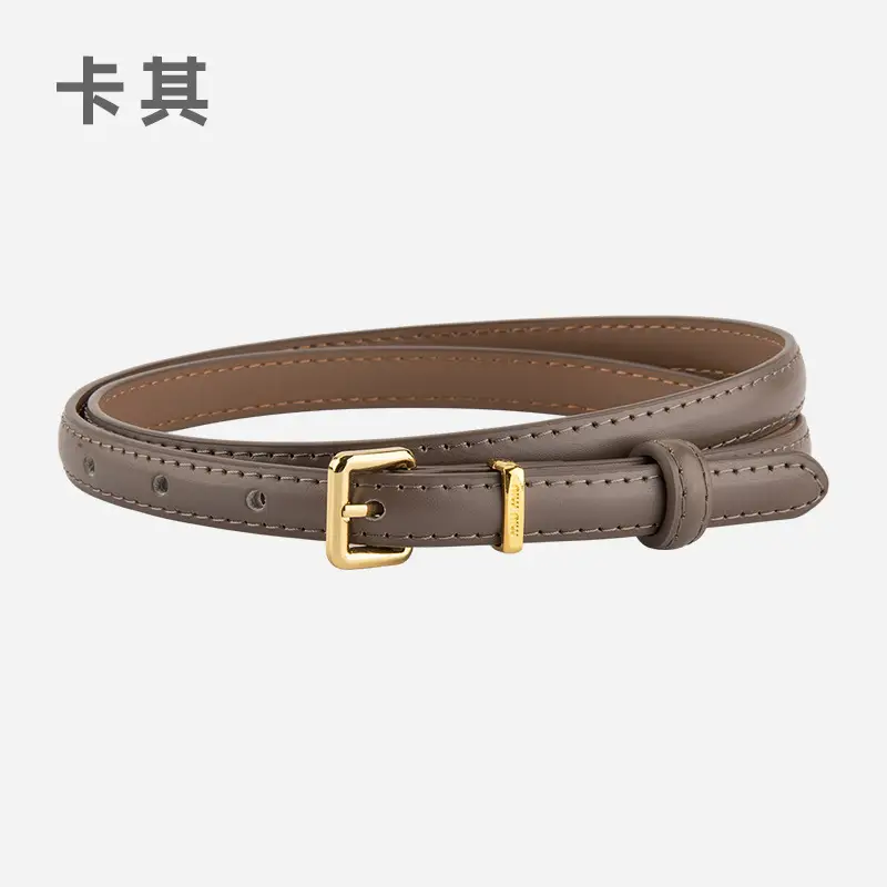 Black Genuine Leather Fashion Thin Belt for Women - Image 6