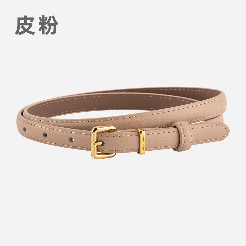 Black Genuine Leather Fashion Thin Belt for Women - Image 7