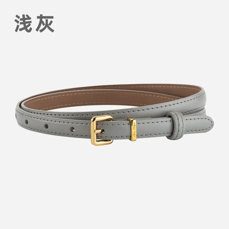 Black Genuine Leather Fashion Thin Belt for Women - Image 8