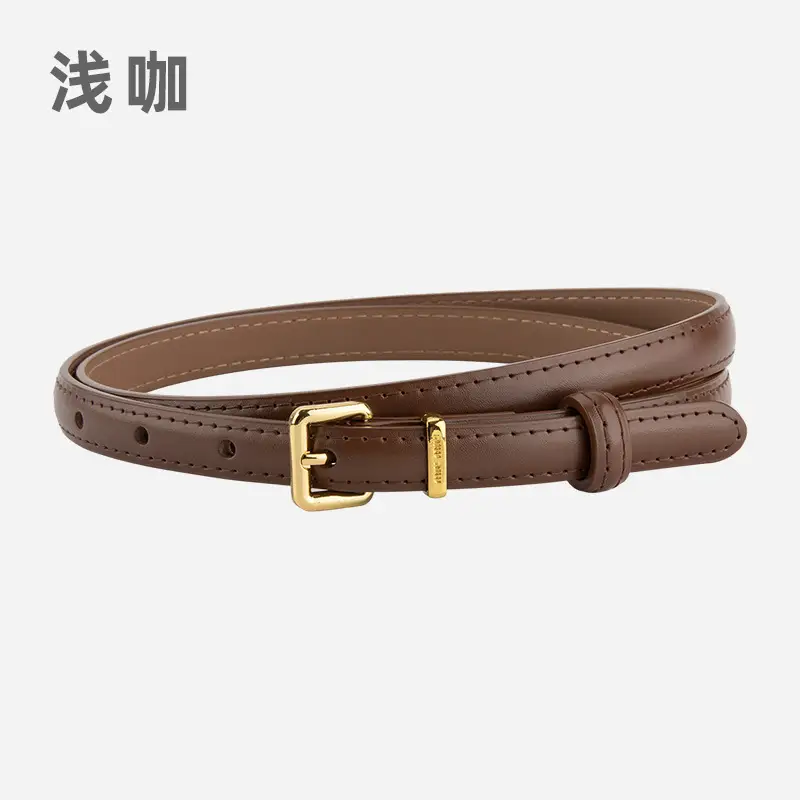 Black Genuine Leather Fashion Thin Belt for Women - Image 9